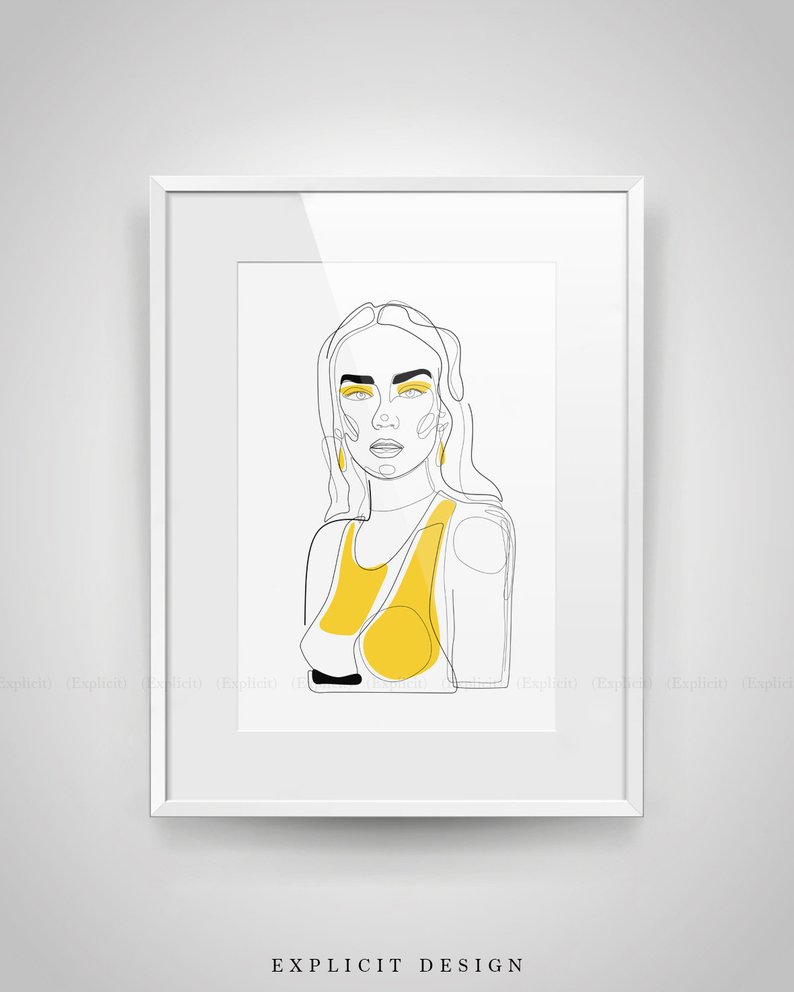 794x992 Printable Line Contour Drawing Minimal Mustard Face In Lines Etsy - Contour Drawing Face