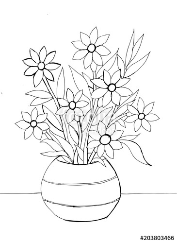 365x500 Contour Drawing Of Flowers In A Vase Stock Image And Royalty Free - Contour Drawing Flower