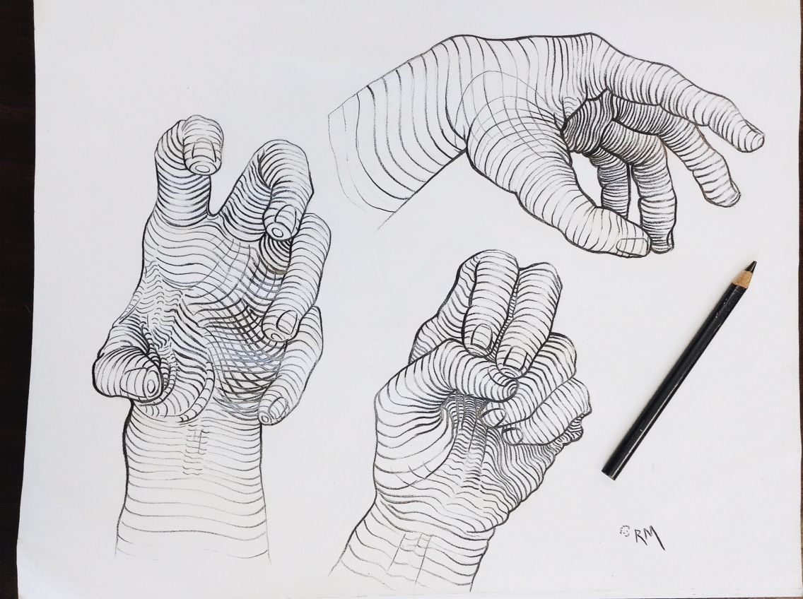 1136x848 Three Hands - Contour Hand Drawing