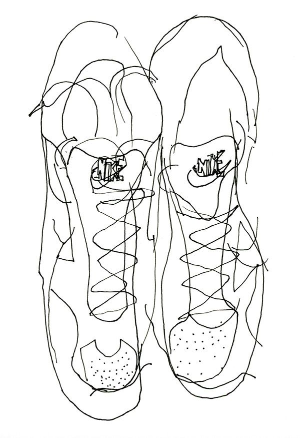 600x875 blind contour drawing of sports shoes drwing drawings, blind - Contour Shoe Drawing