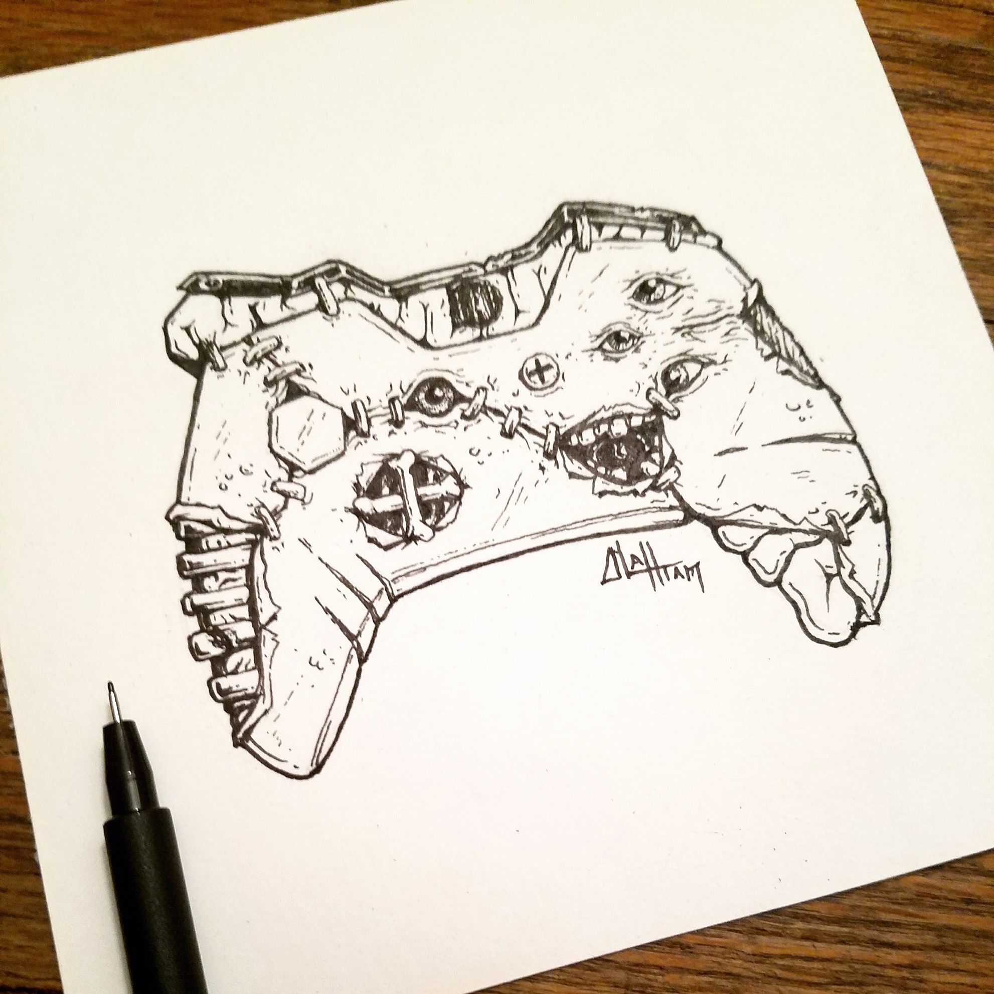 1982x1982 Zombie Xbox Controller Ink On Paper Drawing - Controller Drawing