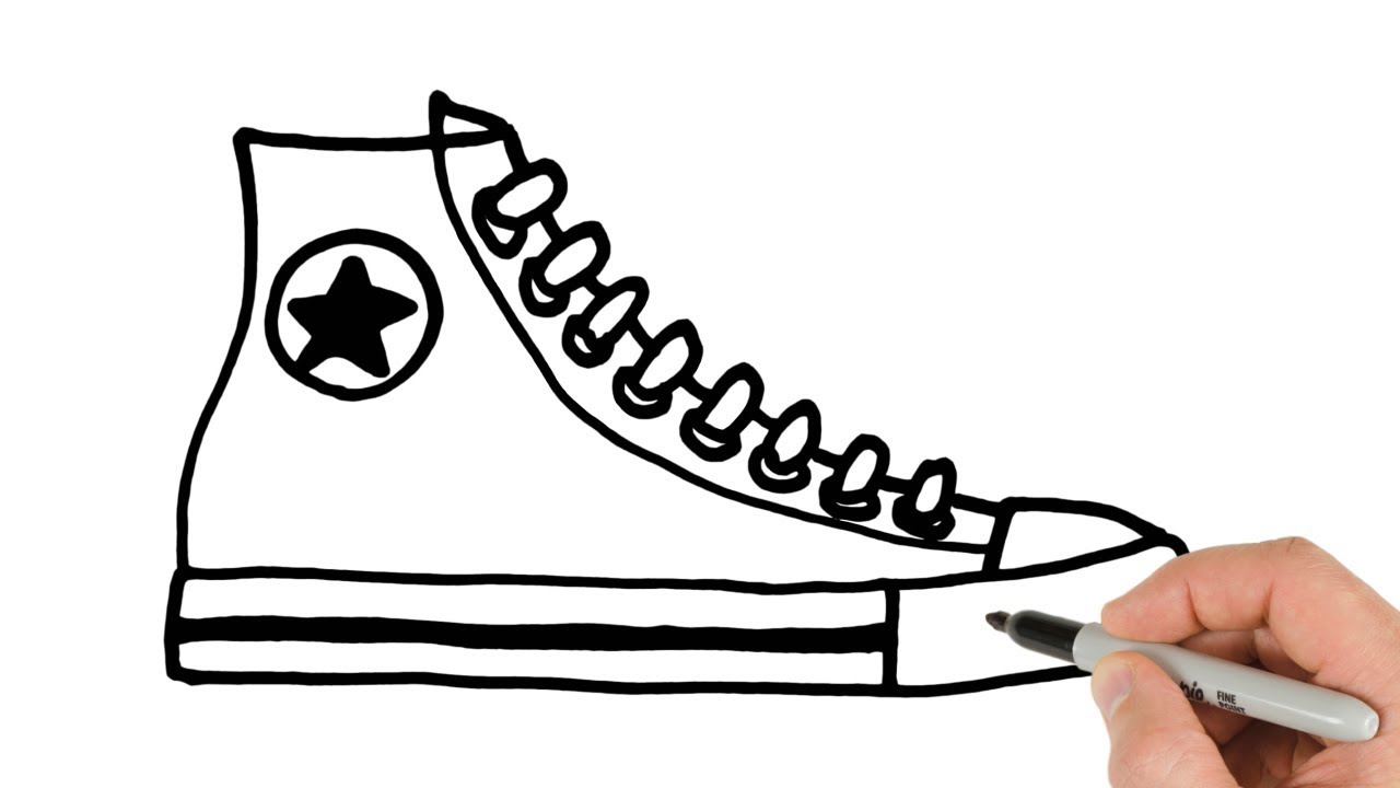 1280x720 How To Draw Converse Shoes Sneakers Easy Drawing - Converse Drawing