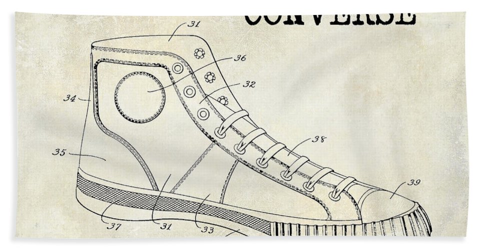 967x500 Converse Shoe Patent Drawing Beach Towel For Sale - Converse Shoe Drawing