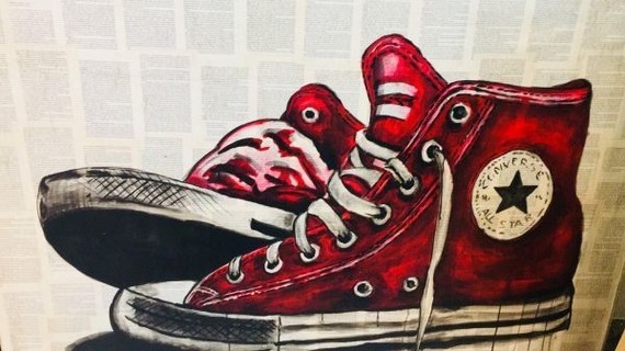 570x320 Converse Shoes Acrylic Paint On Canvas Original Art, Price - Converse Shoe Drawing
