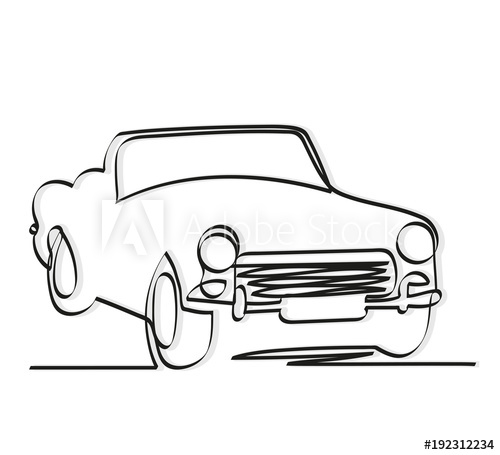 500x455 minimalistic linear continuous one line drawing of a classic - Convertible Car Drawing