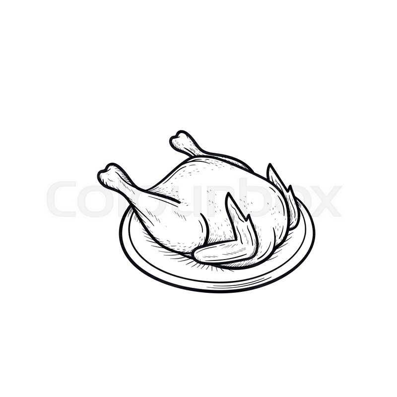 800x800 Cooked Chicken Hand Drawn Outline Stock Vector Colourbox - Cooked Chicken Drawing
