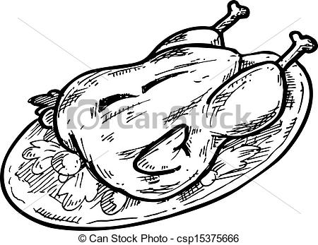 450x347 Hand Drawn Roasted Chicken Isolated On White Background - Cooked Chicken Drawing