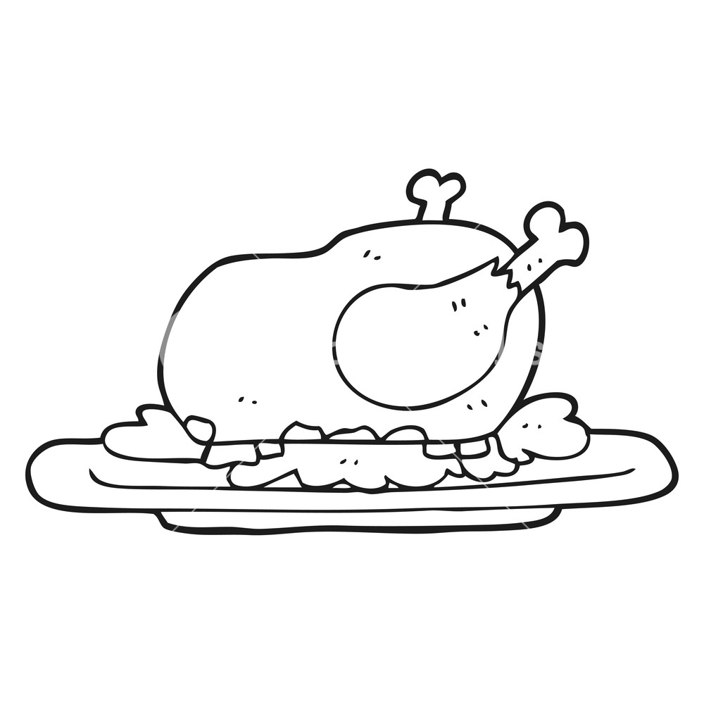 1000x1000 Freehand Drawn Black And White Cartoon Cooked Turkey Royalty Free - Cooked Turkey Drawing