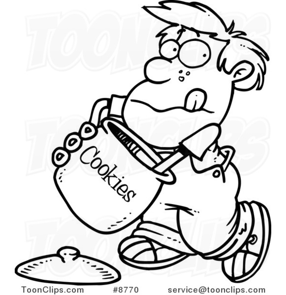 581x600 Cartoon Black And White Line Drawing Of A Boy Reaching - Cookie Jar Drawing