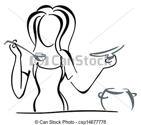 450x398 Cooking Pot Woman Tastes Her Soup In Pot - Cooking Drawing