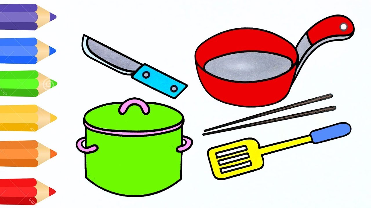 1280x720 How To Draw Cooking Set Coloring Pages For Kids Art Colour - Cooking Drawing