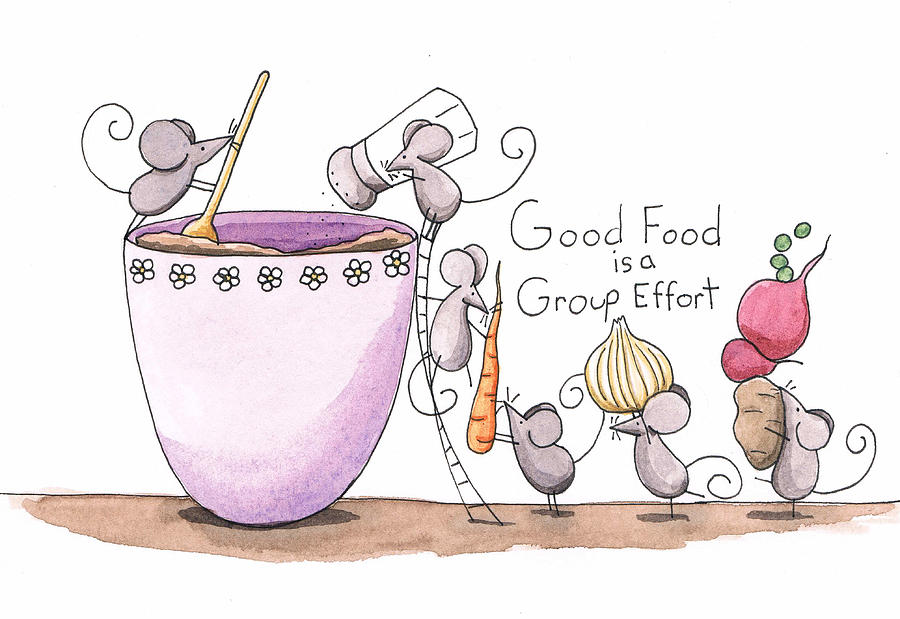 900x619 Kitchen Art Cooking Mice Painting - Cooking Drawing