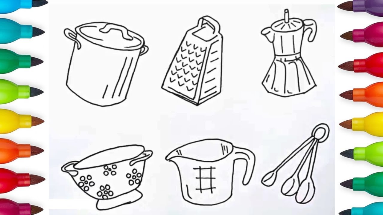 1280x720 how to draw cooking utensils for children kitchen utensils - Cooking Utensils Drawing