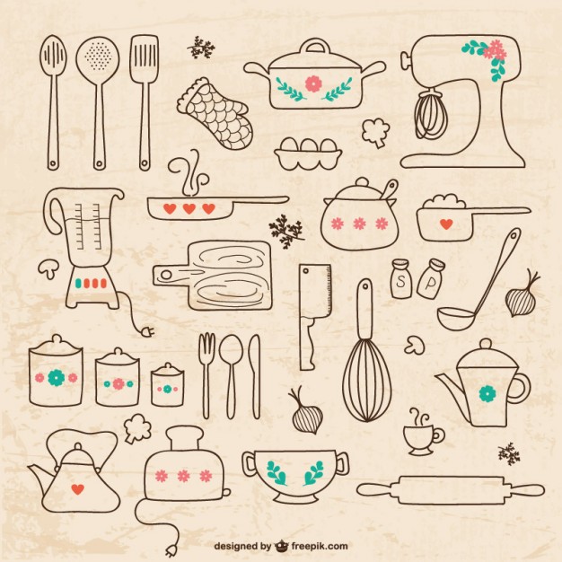 626x626 kitchen utensils drawings vector free download - Cooking Utensils Drawing