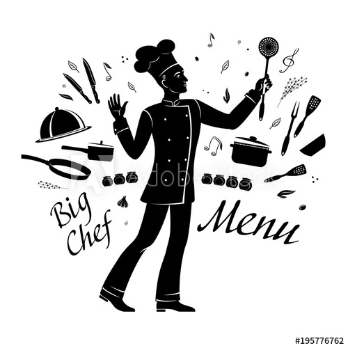 500x500 a silhouette cartoon drawing chef inspirationally conducts cooking - Cooking Utensils Drawing