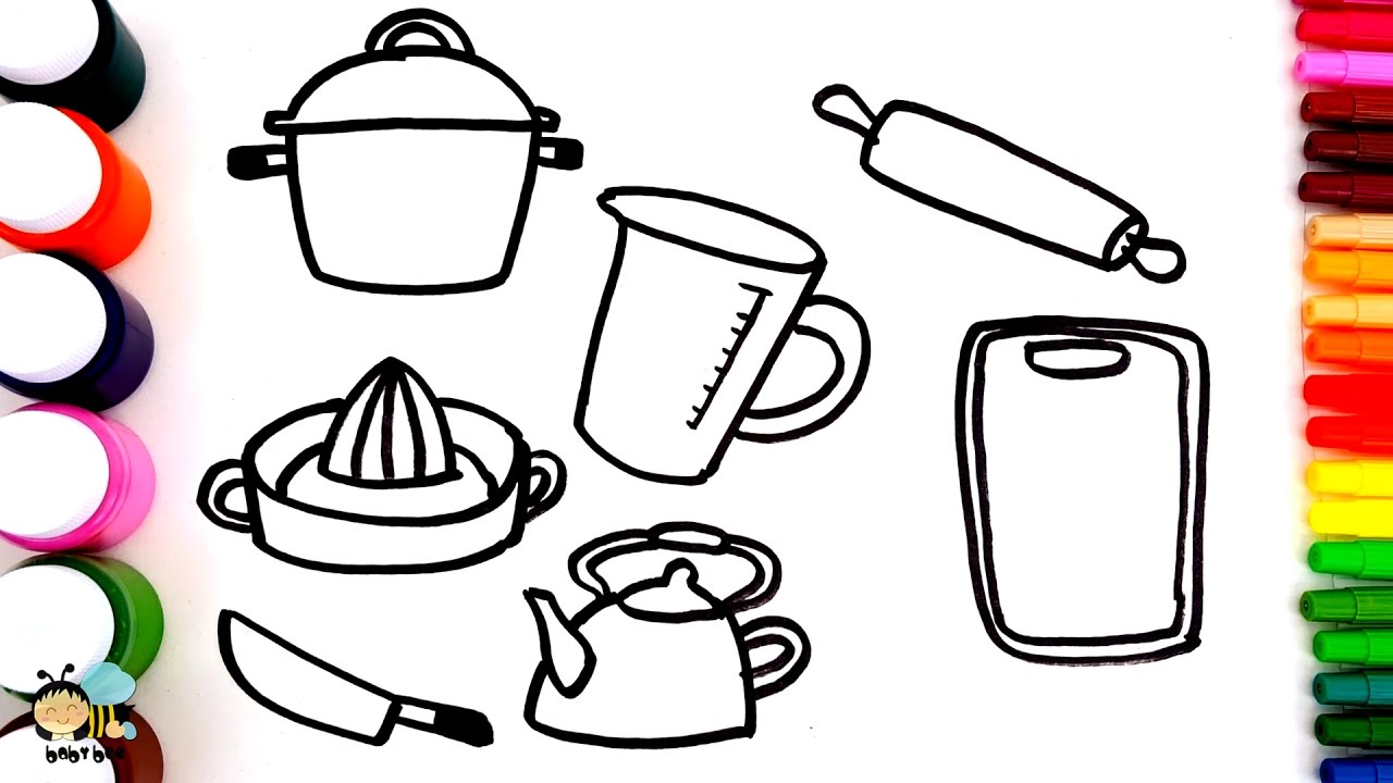 1280x720 cooking utensils coloring pages color bros - Cooking Utensils Drawing