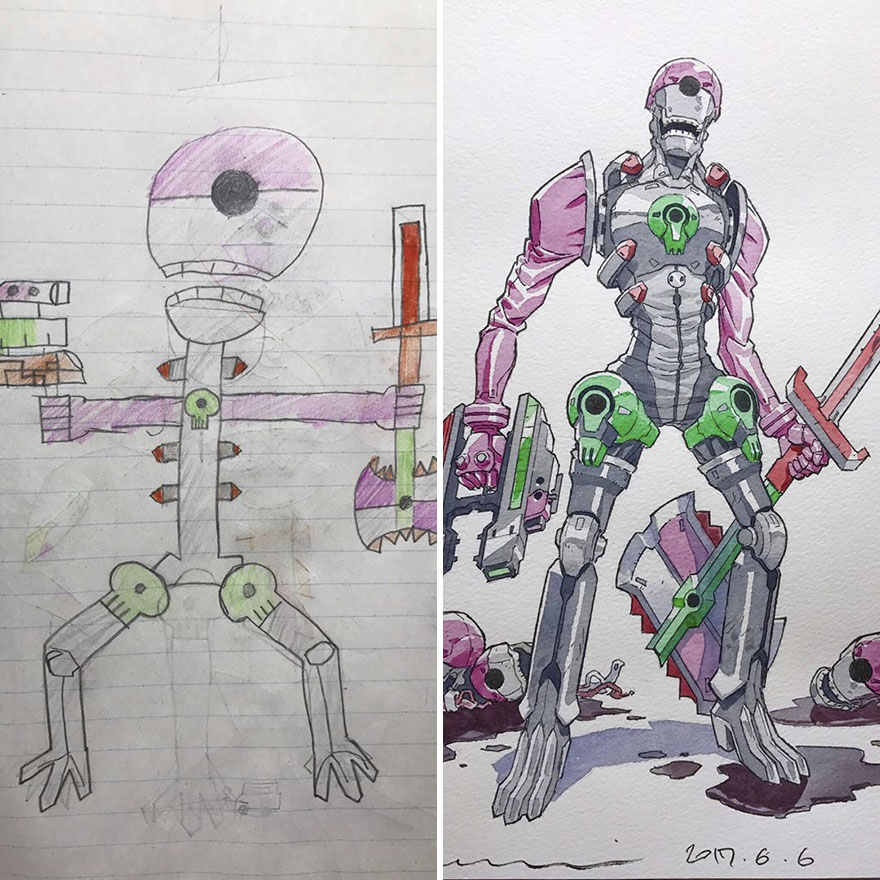 880x880 Dad Transforms His Son's Drawings Into Cool Anime Cartoon - Cool Anime Drawings