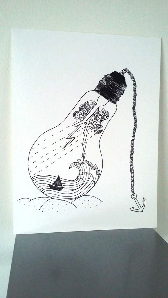 570x1013 Affiche Illustration Noir Et Blanc Ampoule Jours De Tonnerre - Cool Art Drawings