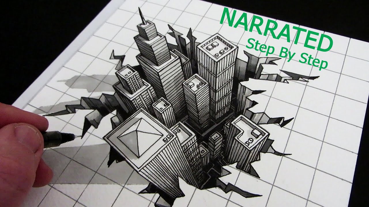 1280x720 How To Draw A City Optical Illusion Narrated Step - Cool City Drawings