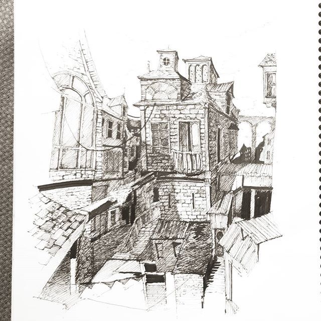 640x640 Travelling Through The Brick And Wood Abodes - Cool City Drawings