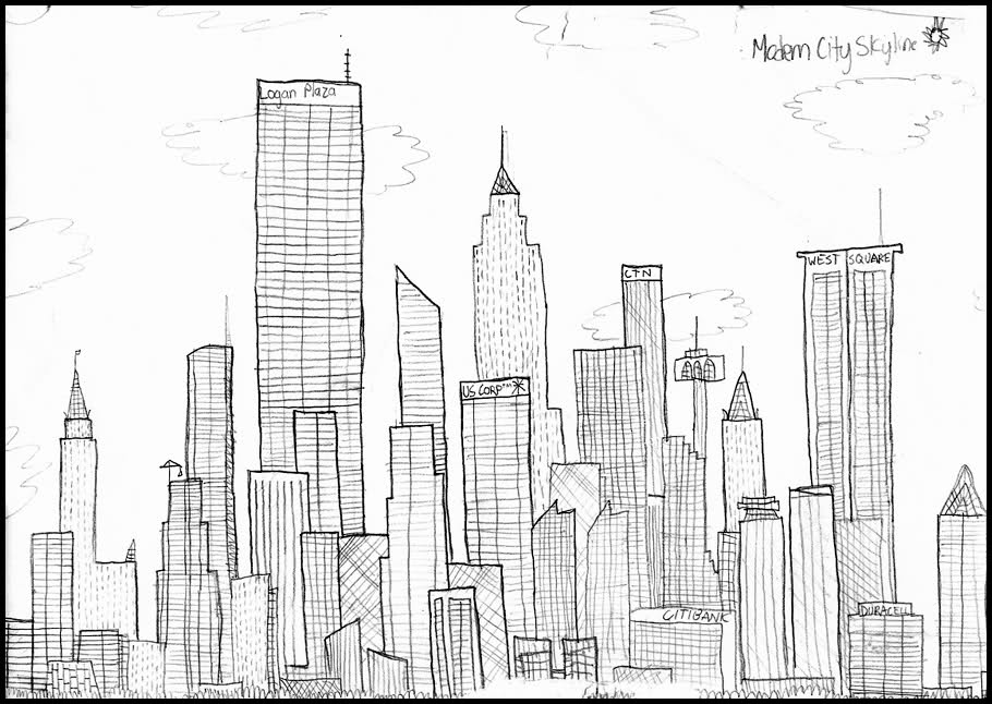 910x646 City Drawing Skyscraper For Free Download - Cool City Drawings