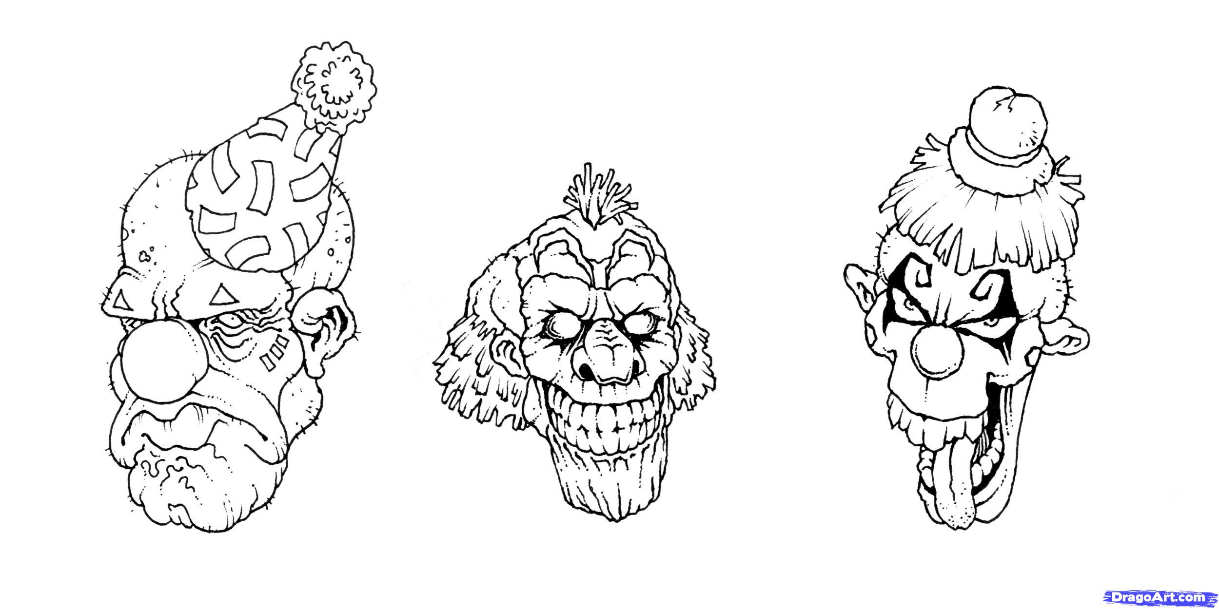2500x1250 easy way to draw scary clowns - Cool Clown Drawings.