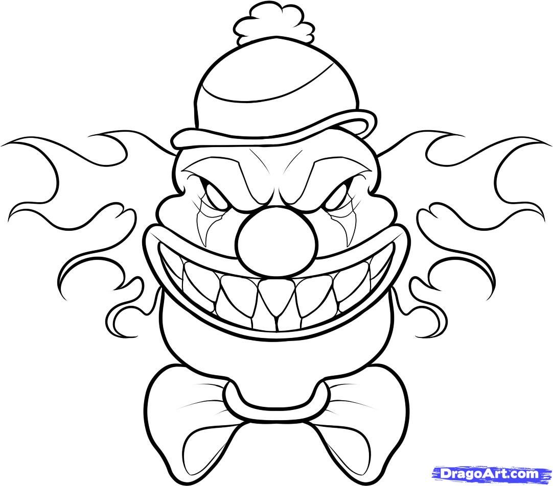 1082x952 How To Draw A Scary Clown, Step - Cool Clown Drawings