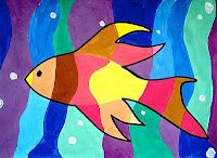 200x146 Fish, Colors Students Draw Vertical Wavy Lines First - Cool Colors Drawing