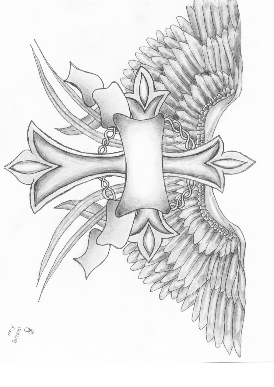 900x1273 Cross With Wings Drawings Drawing Cool Cross Drawings With...