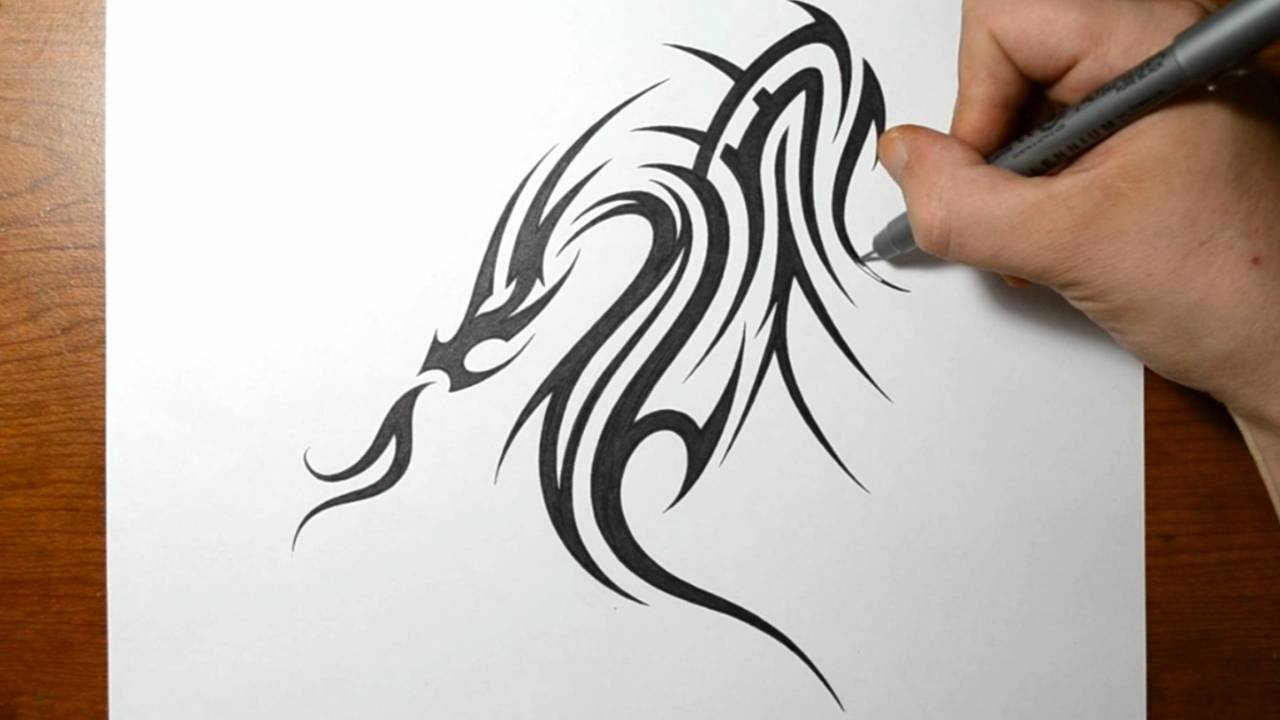 1280x720 Drawing A Cool Tribal Dragon Tattoo Design - Cool Designs For Drawing