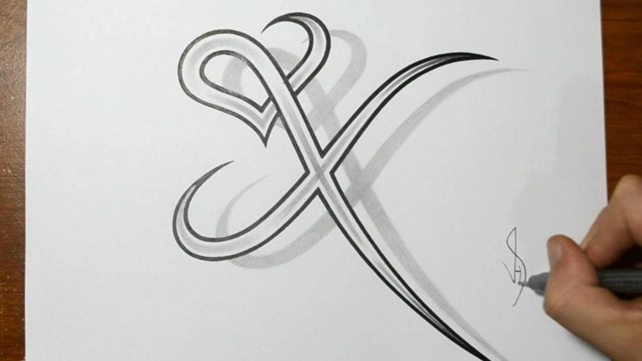 1280x720 Drawing Letter X Combined With A Heart Design - Cool Drawing Design Ideas
