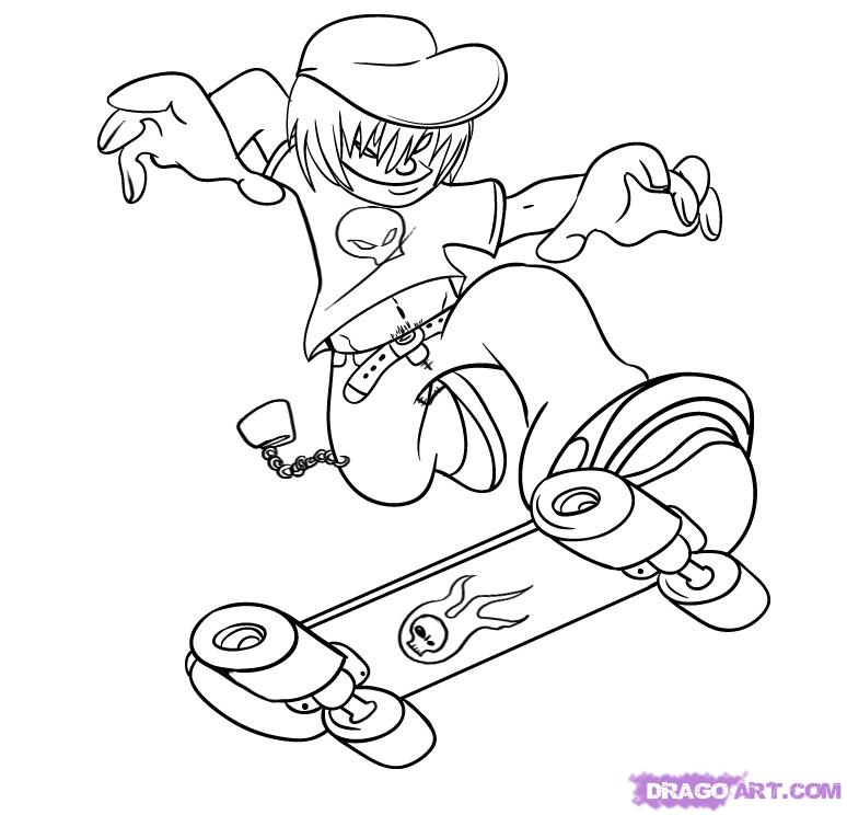 774x744 Draw A Skateboarder, Step - Cool Dude Drawing