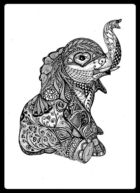 564x775 What A Cute Little Adult Coloring Elephant! The Darker Shading Can - Cool Elephant Drawings