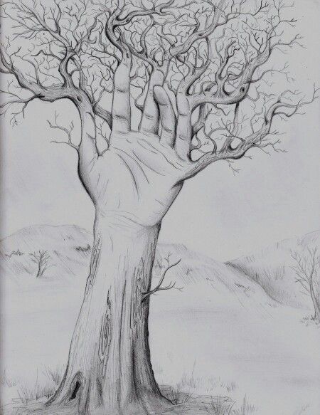 450x583 Cool Hand Tree Drawing Blank Canvas Art, Surrealism Drawing - Cool Hand Drawings