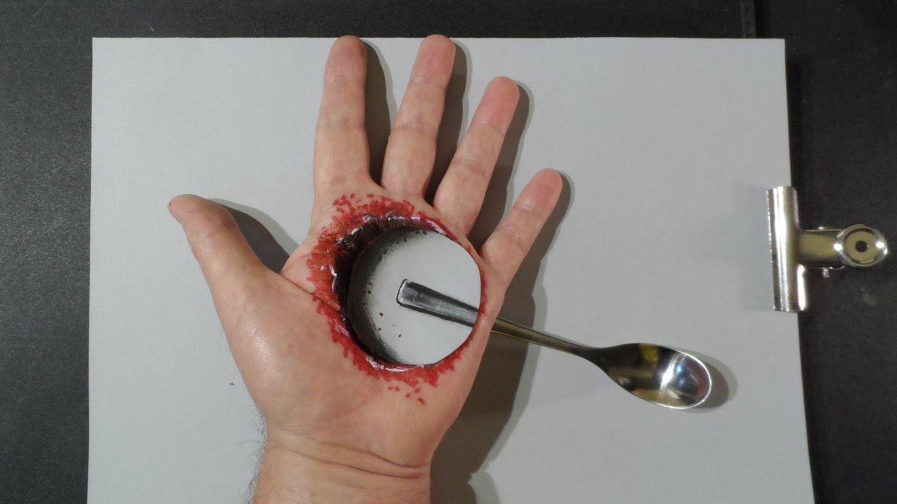 1280x720 Drawing Bloody Trick Art On Hand - Cool Hand Drawings