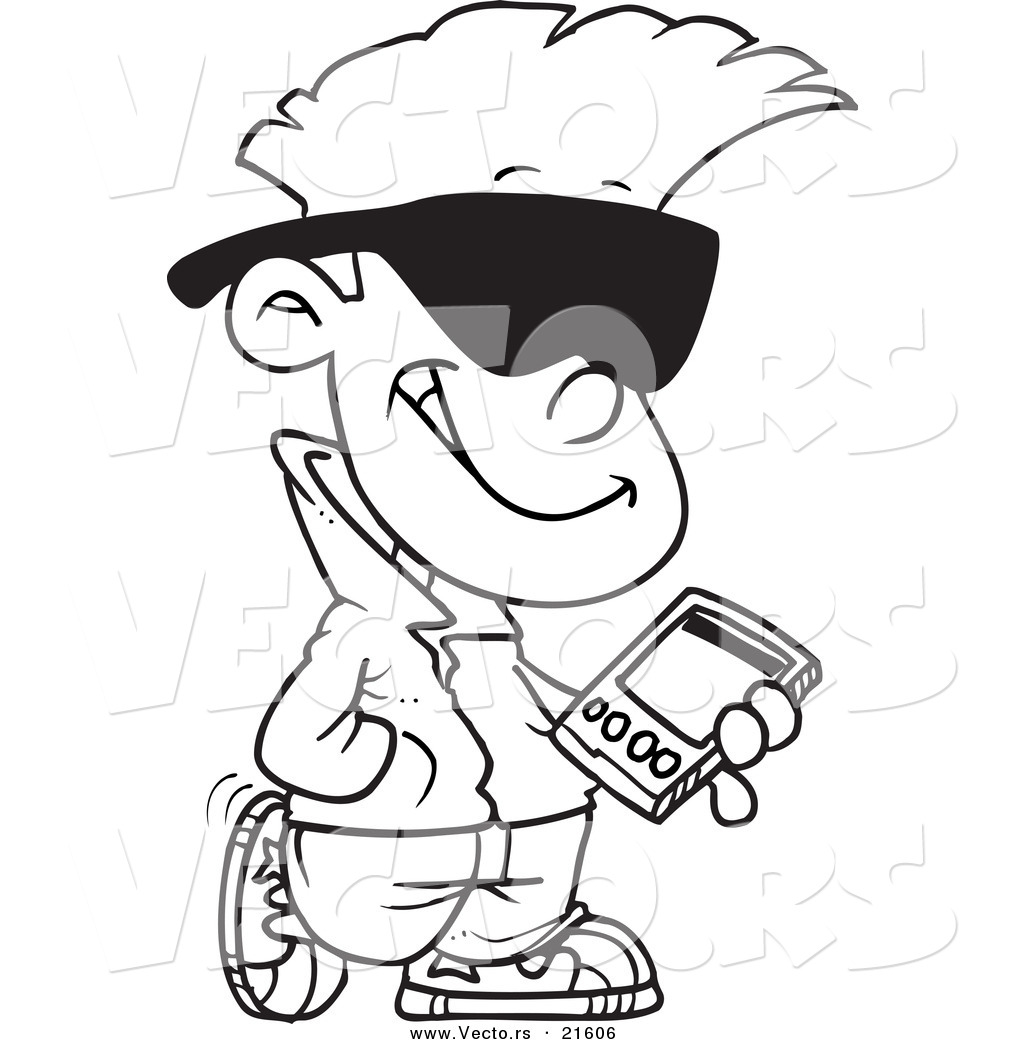 1024x1044 vector of a cartoon cool kid carrying a smart phone - Cool Kid Drawing