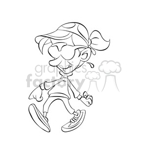 300x300 Vector Black And White Cartoon Cool Kid Walking Clipart Royalty - Cool Kid Drawing