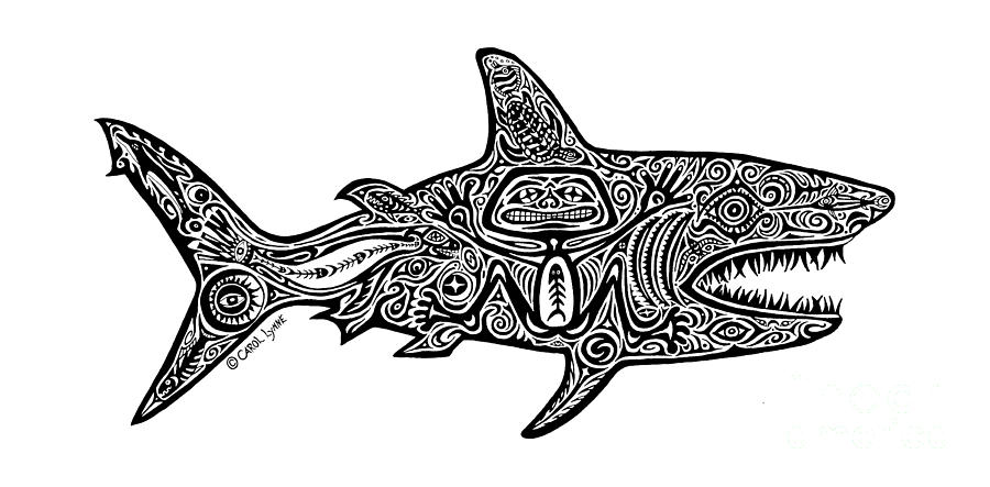 900x443 Tribal Shark Drawing - Cool Shark Drawings