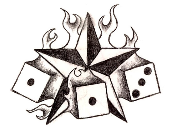550x435 Burning Star Dices Tattoos Gallery Design Sketches - Cool Tribal Drawings