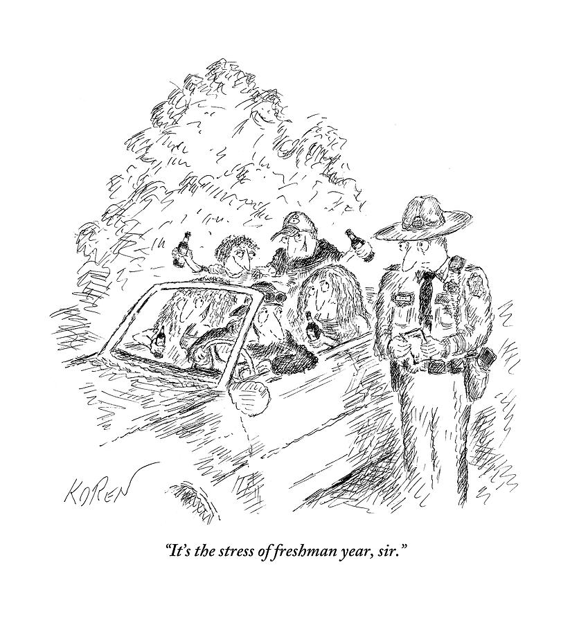 823x900 a traffic cop stands next to a car filled drawing - Cop Drawing