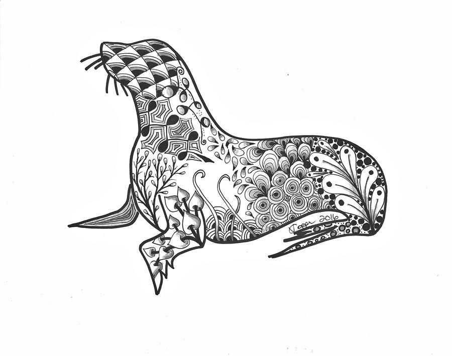900x709 zen sea lion drawing - Copper Drawing