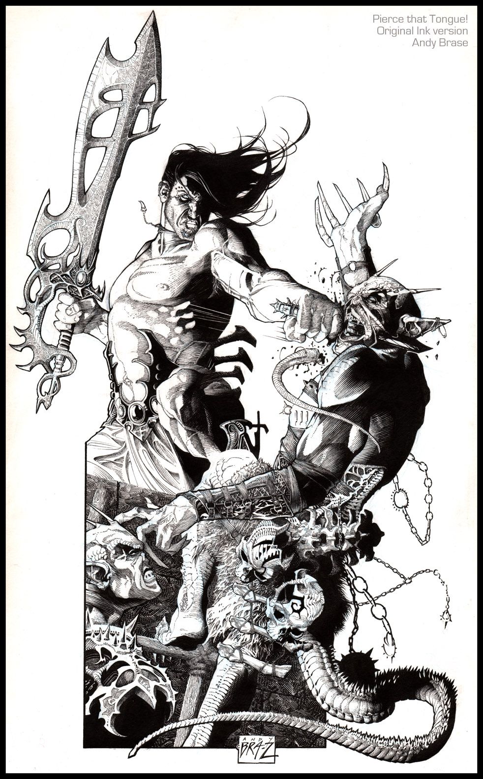 982x1584 Pierce That Tongue Original Ink Drawing Copyright Andy Brase - Copyright Drawings