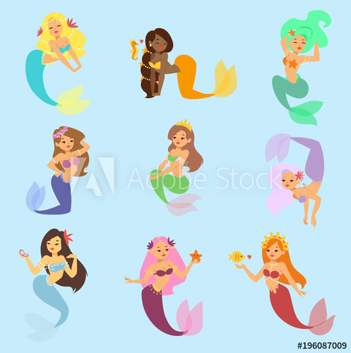 497x500 mermaid vector girl character design coral set aquatic life - Coral Cartoon Drawing