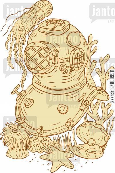 400x599 old school dive helmet cartoons - Coral Cartoon Drawing