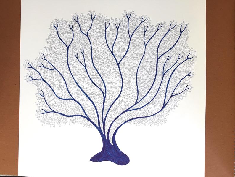 794x596 Navy Blue Sea Fan Coral Drawing Ink Pen On White Paper Etsy - Coral Drawing