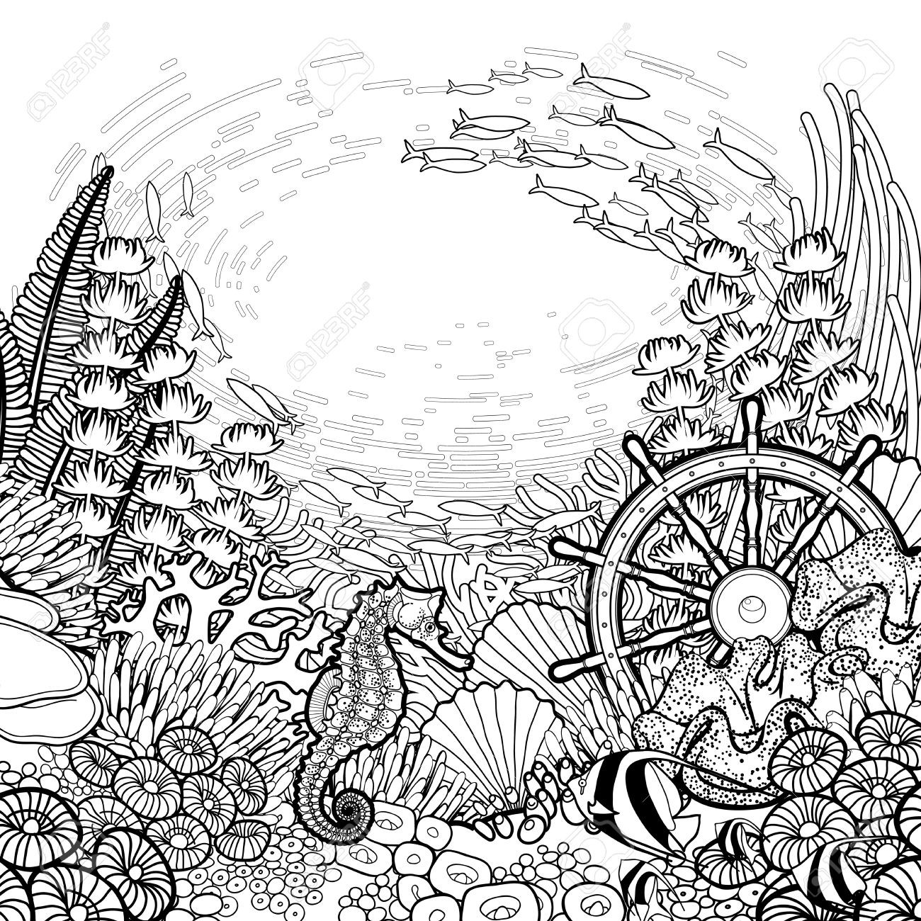 1300x1300 coral reef coloring - Coral Reef Drawing