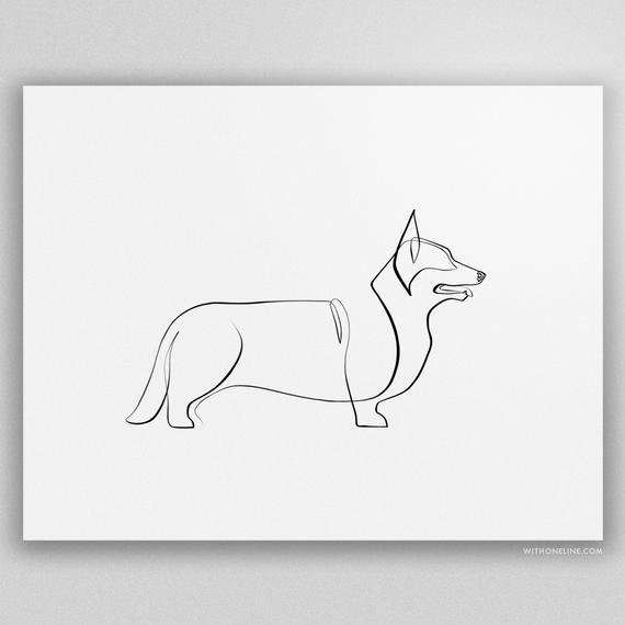 570x570 corgi gift ideas corgi print corgi art corgi drawing welsh etsy - Corgi Line Drawing