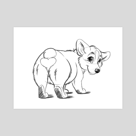 540x540 corgi butt in pencil, an art print - Corgi Line Drawing