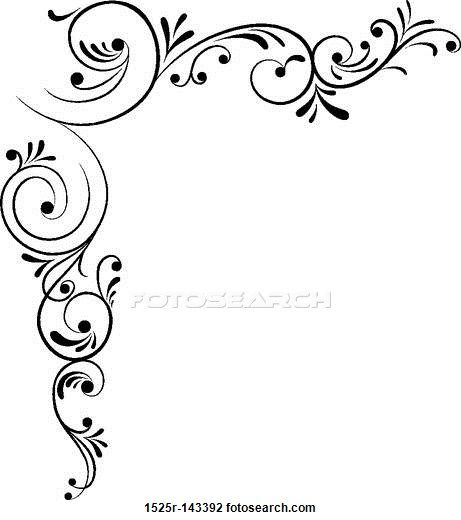 461x520 element for design, corner flower, vector drawing silhouette - Corner Drawings