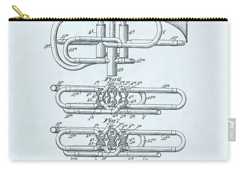 800x570 Cornet Patent Drawing On Blue Background Carry All Pouch For Sale - Cornet Drawing